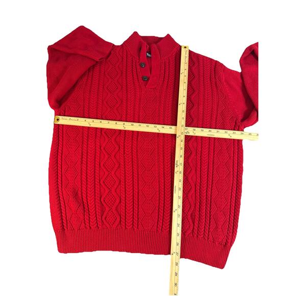 Chaps Men Sz XL Red Sweater Quarter Button Mock Neck Cable Knit Sweater Dad - Picture 10 of 15
